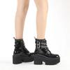 Leather Women Modern Boots Gothic Style Metal Bat Dark Black Platform Mid Calf Boots Chunky Heels Sexy High Heels
