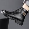 Men's short boots Winter Classic Quality Warm Style Office or business work Black thick soled high top leather shoes
