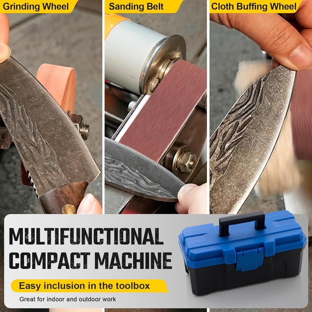3-In-1 Mini Belt Sander - 15 Degree Knife Sharpener Electric Bench Grinder Sanding Machine, 7 Adjustable Speed Buffer Polisher for Metal Wood