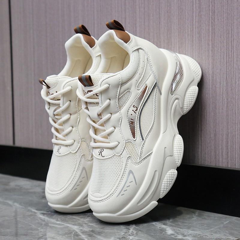 Außenhandel Innenerhöhung Damenschuhe 2025 Frühling und Herbst neue Lederoberfläche Farbabstimmung Freizeitschuhe Plateau Keilabsatz Mode Sport