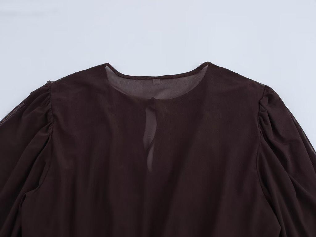 2025 Spring Women's Layered Crew Neck Mini Dress - European & American Style, Long Sleeve