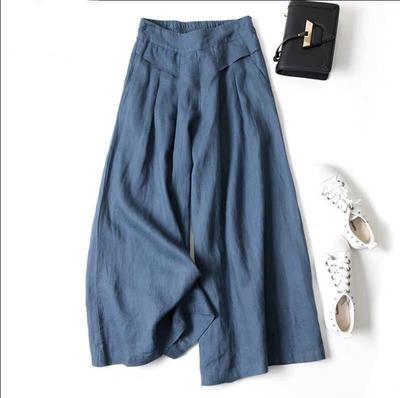 Elegant Fashion Plus Size Women Wide Leg Pants Summer Cotton Linen Loose Literary Straight Tube Casual High Waist Solid Long Pants 20624