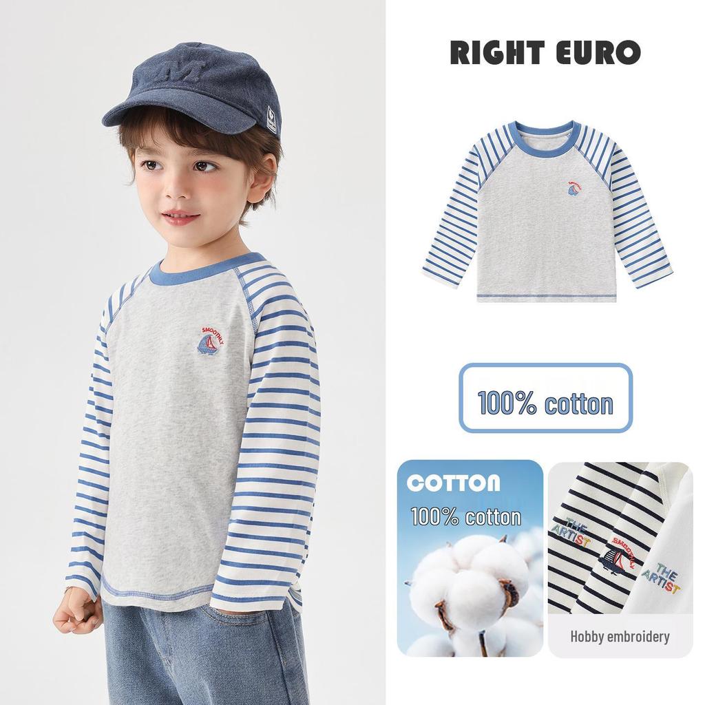 2026 Trendy Boys' Pure Cotton Long-Sleeve T-Shirt for Spring and Fall