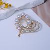 Heart-Shaped Rhinestone Brooch with Pearl Scarf Buckle