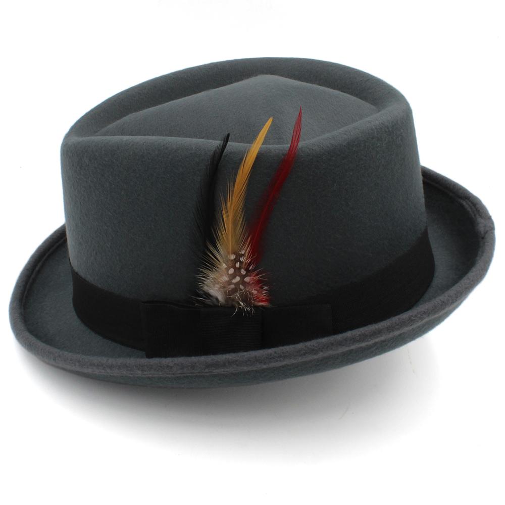 

Rhombus crown trilby hats for men classic feather trilby fedora hat Curl gentleman Fashion Unisex Short Brim Autumn Winter hat 56-58