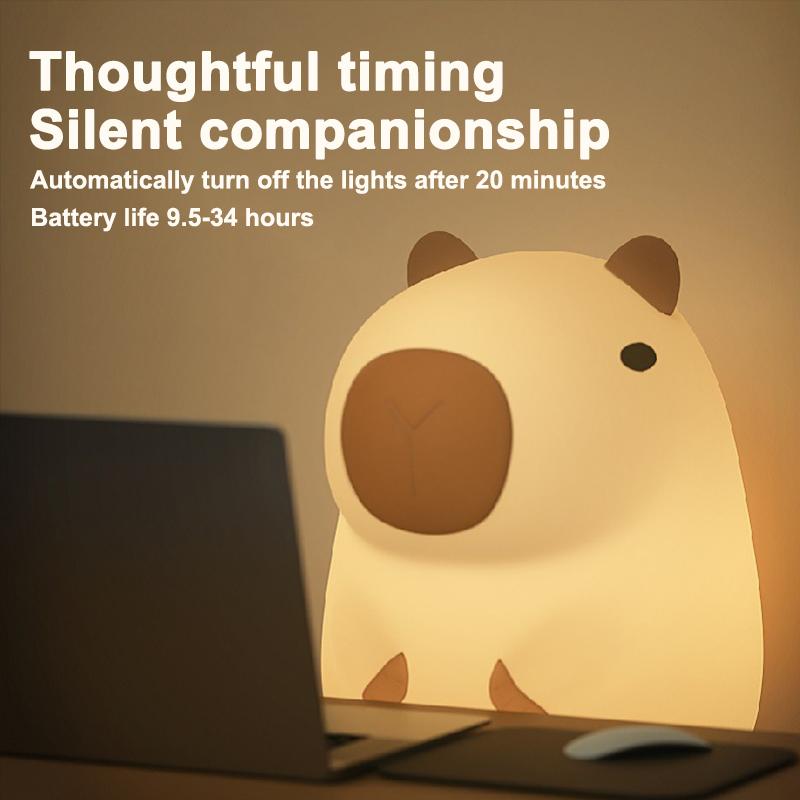 Bebek Silikon Kapibara Gece Lambası Taşınabilir USB Şarj Edilebilir Hayvan Dokunmatik Kontrol Lambası Zamanlayıcı Fonksiyonlu Oda Dekorasyonu İçin Komik Oyuncak