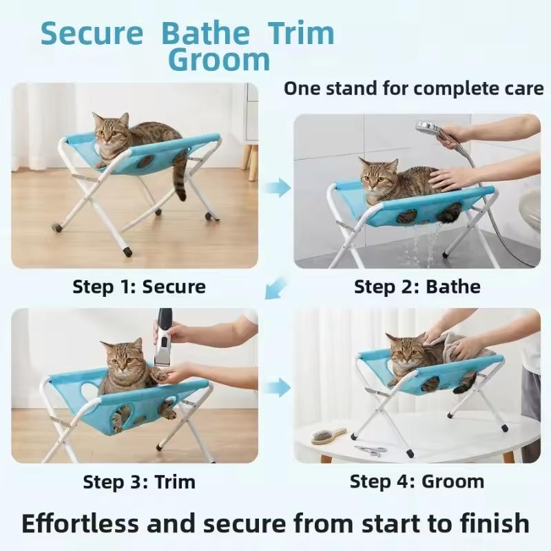 Foldable Pet Grooming Bath Stand Hammock Helper Dog Cat Nail Trimming Ear Cleaning Support Frame Anti-slip Pet Washing Restraint