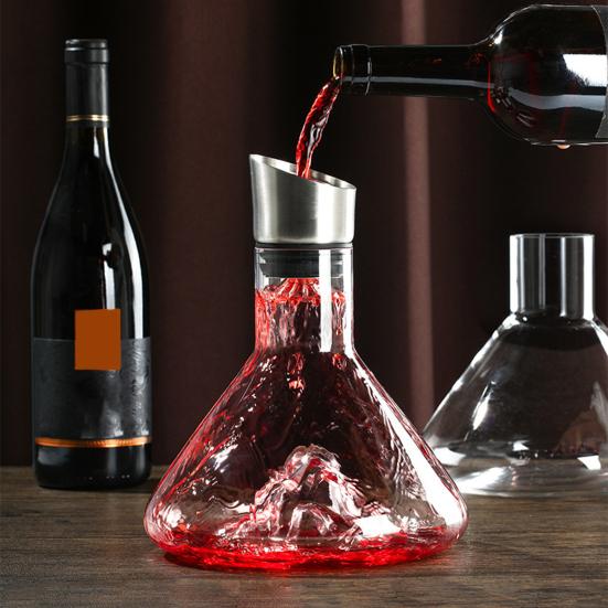 Glass Wine Decanter with Aerator Stainless Steel Filtration 12-Channel Aeration 1600ml Capacity Handcrafted Red Wine Carafe for Wine Bottles
