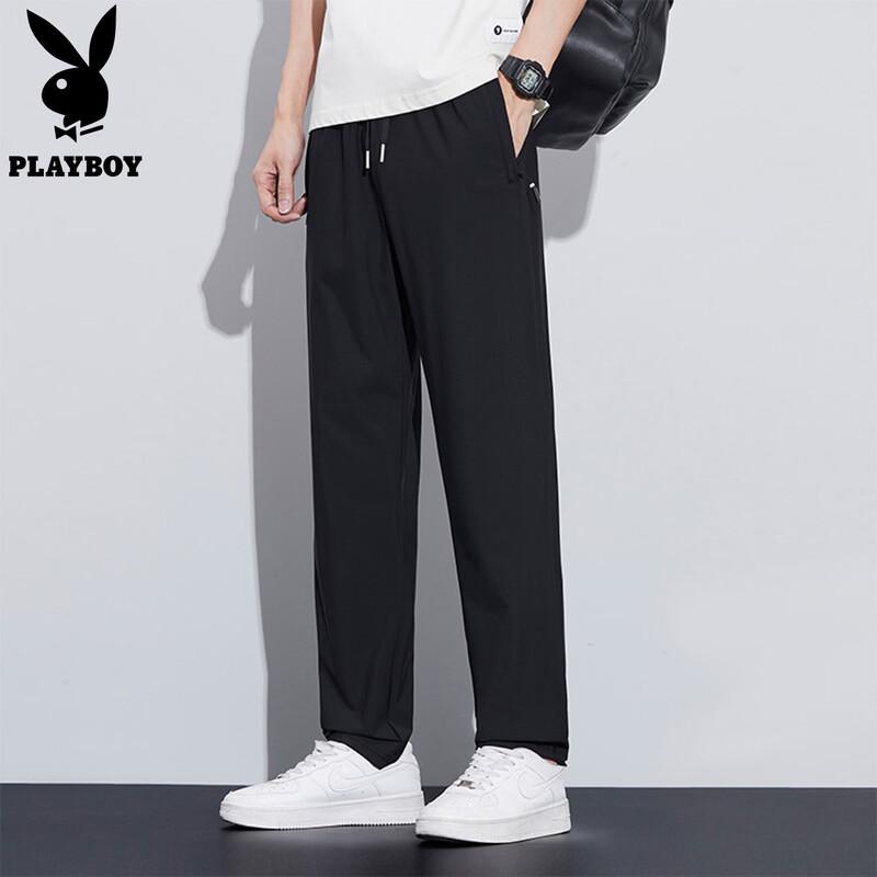 PLAYBOY Men s Summer Ice Silk Loose Straight-Leg Casual Pants 7XL