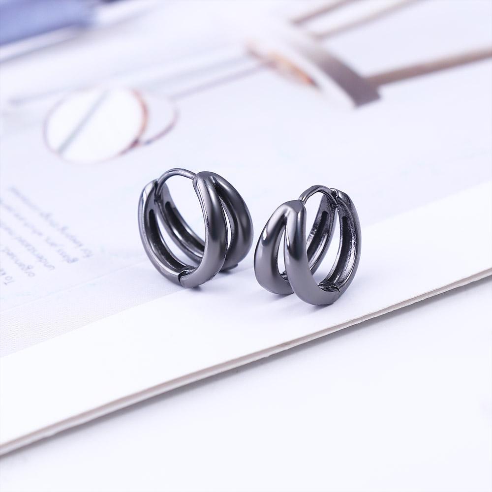 Round Circle Double Circle Silver Color Punk Jewelry Men Hoop Earrings Stud Earrings Ear Studs