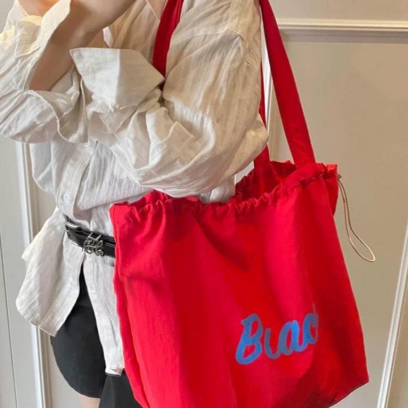 Bag Women's New Alphabet Flower Nylon One Shoulder Crossbody Bag Casual Versatile Drawstring Large Capacity Tote Bag