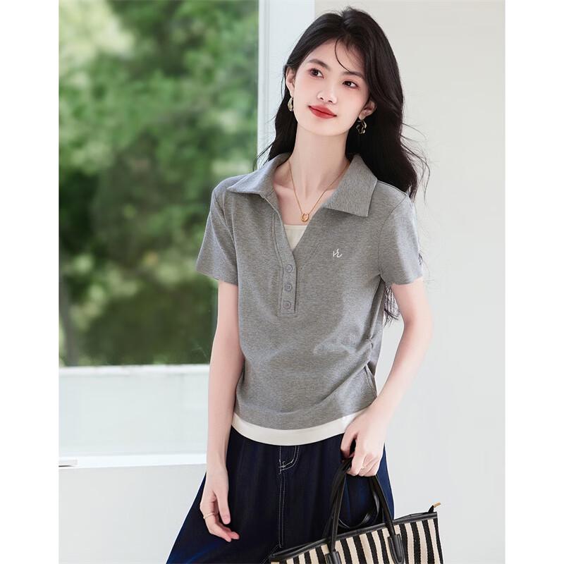 Women's Layered Polo Collar Short Sleeve T-Shirt