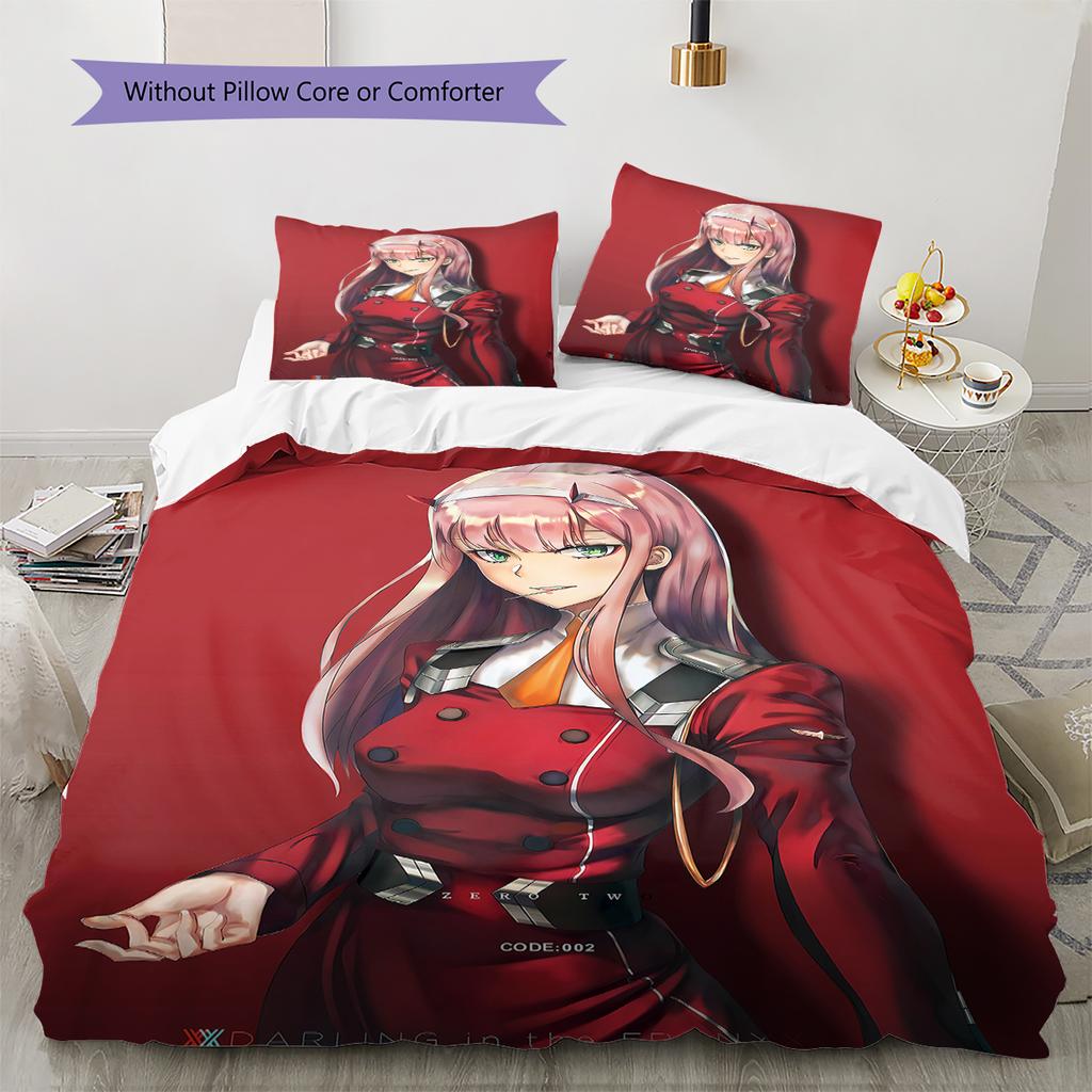 DARLING in the FRANXX Zero Two Pattern Bedding,Quilt Set Quilt Cover Pillowcase Home Birthday Gift (1 * duvet cover + 2 * pillowcase, without core)