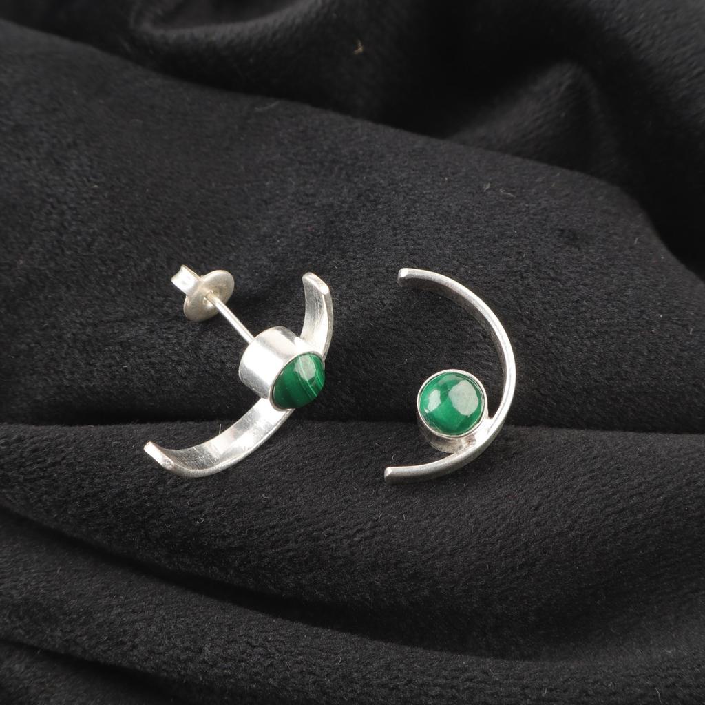 Heart Chakra Malachite Gemstone 925 Sterling Silver Stud Post Earrings Jewelry EE-145-20