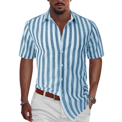 Men's Striped Outdoor Beach Short-sleeved Casual Shirt Half-sleeved Men's Shirt