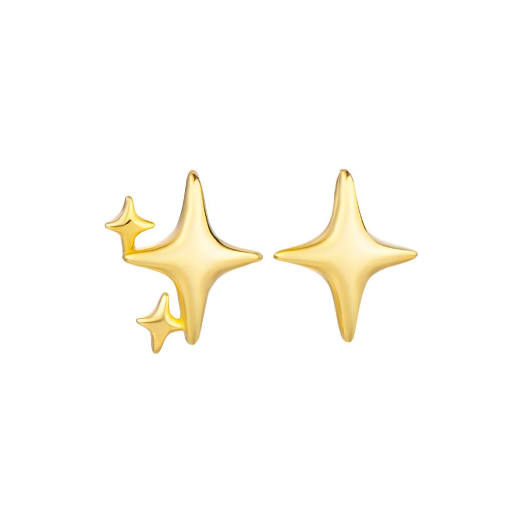 S925 Sterling Silver Tetragonal Star Stud Earrings Women'S Niche Design Star Asymmetric Earrings High-End Trendy Men'S Earrings