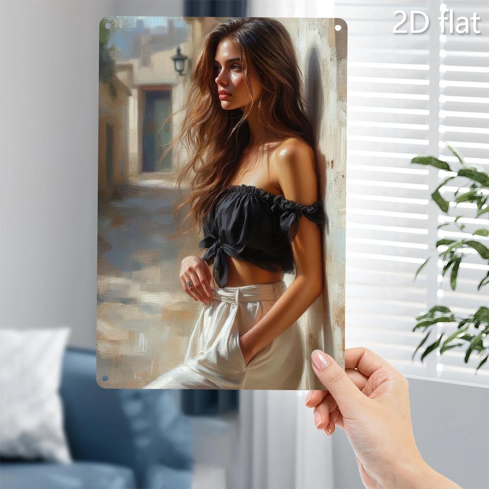 2D Flat Iron Portrait Wall Decor - Pre-Drilled Weatherproof Metal Plaque for Home Office Garden, Mother's Day Easter Gift (20x30