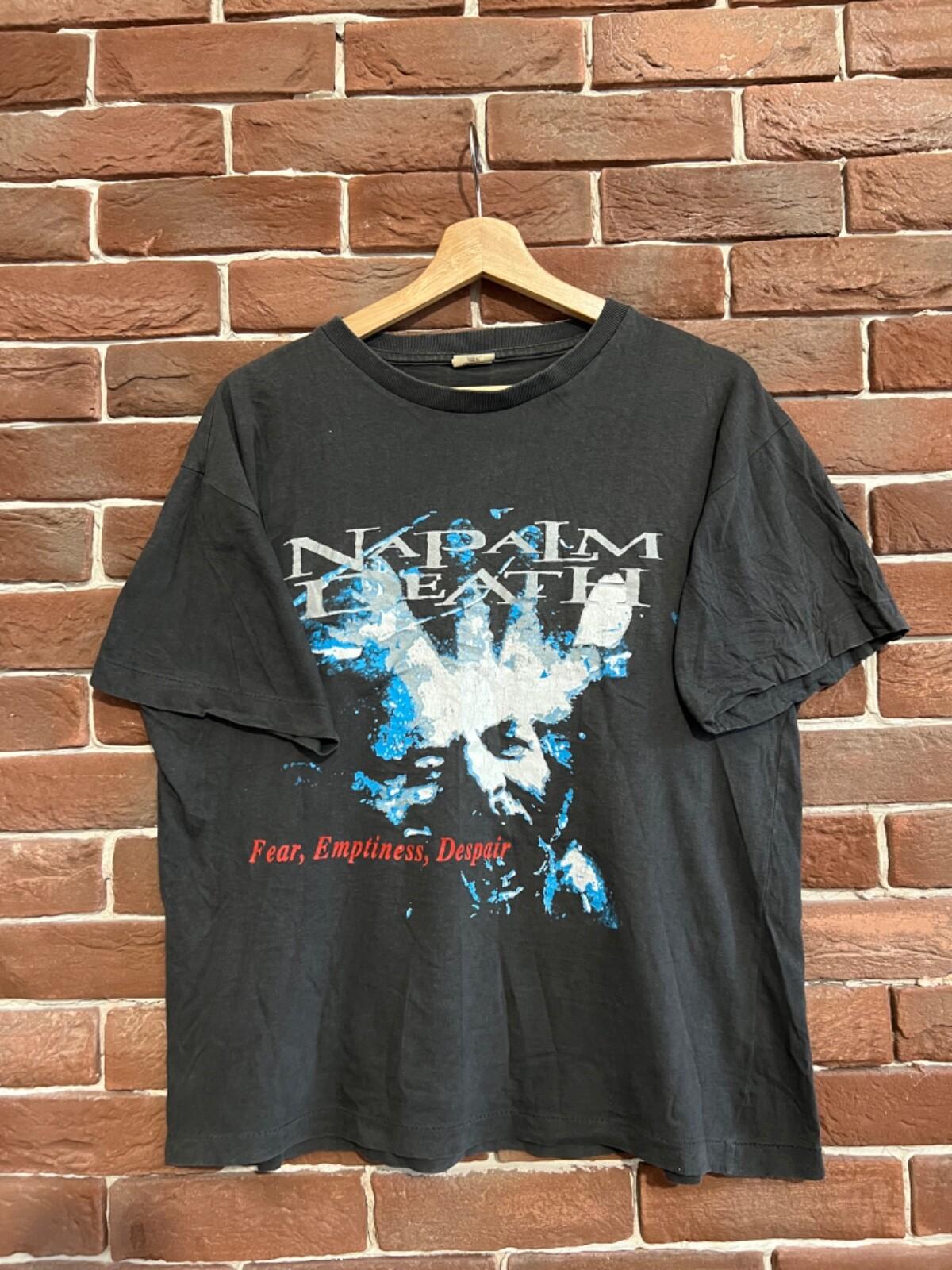 Rare Vintage 90s Napalm Death Fear Grindcore Metal Band Tee L black Unisex T-Shirt M