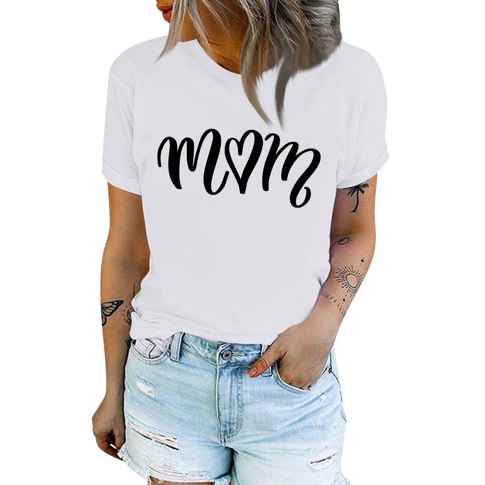 

Женская модная повседневная футболка с графическим текстовым принтом ко Дню матери, пуловер с круглым вырезом, топ с короткими рукавами XL белый