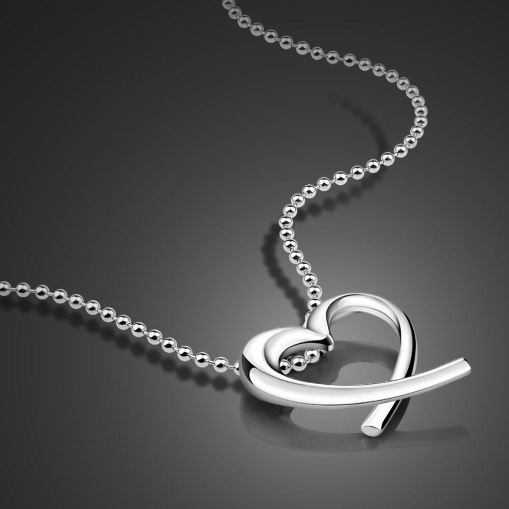 

Electroplated S925 Sterling Silver Simple Kelp Heart Pendant Long Necklace Women 46cm