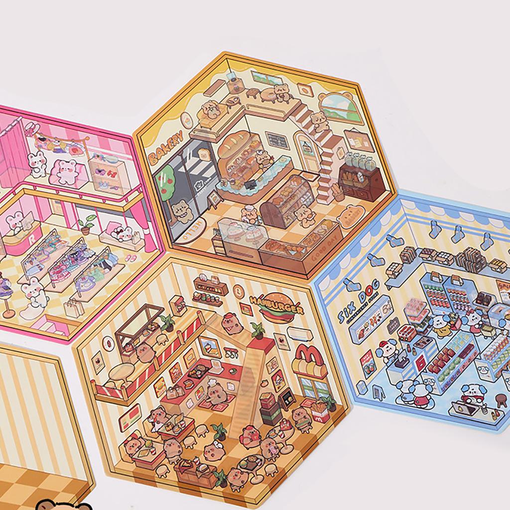 3D Scene Sticker Cartoon Scenery Sticker Miniature Simulated Cabin Scene Sticker for Scrapbooking Journal Planner Album