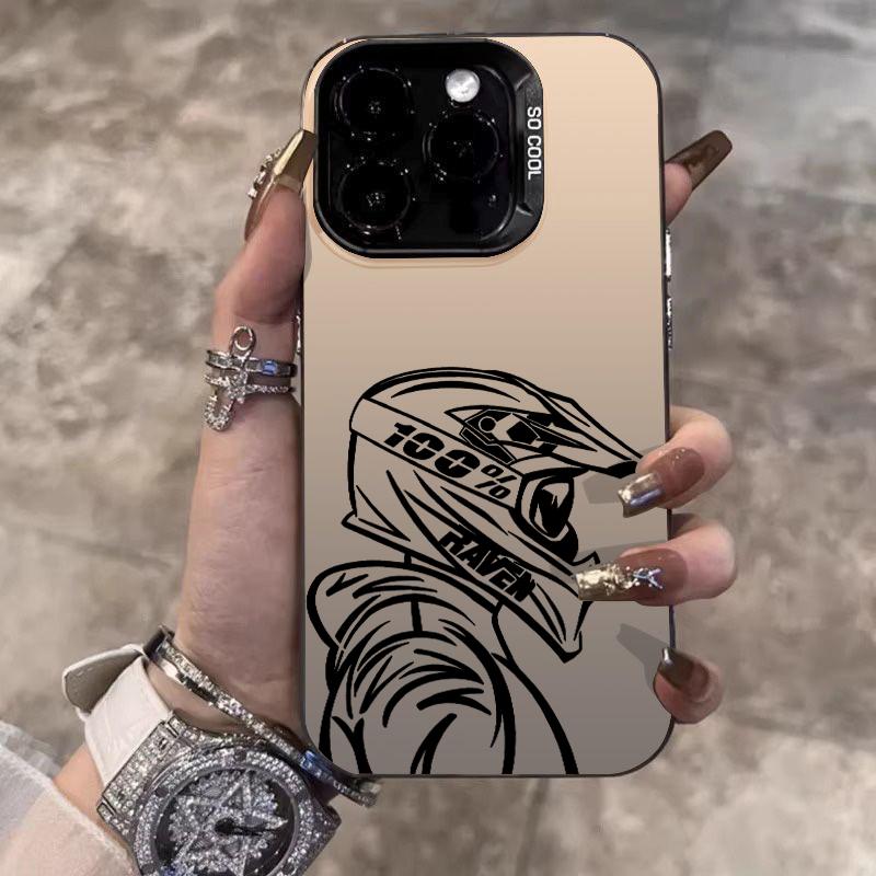Trendy Motorcyclist Helmet Pattern Phone Case For iPhone 17 Pro Max 11 12 13 14 15 16 Plus XS XR X 17 Air 16E Shockproof Cover