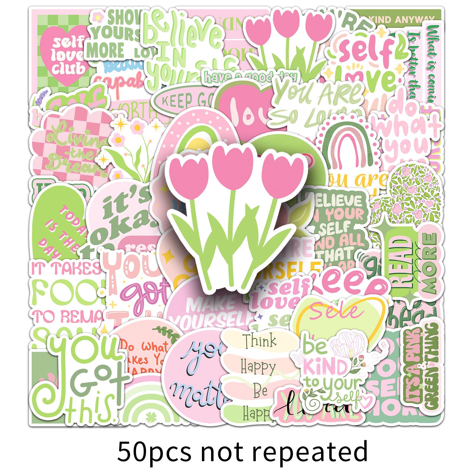 50 Danish Pink Inspirational English Creative Stickers for Bullet Journals