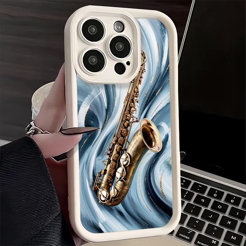 Phone Case for iPhone 17 Air 16E 15 16 Pro Max Saxophone Instrument Music Cover 14 Plus 13 12 Mini Soft Shell Silicone Fundas