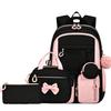Set Zaino Scolastico Patchwork 4pz/set Borse Scolastiche con Fiocco per Scuola Primaria e Media per Ragazze Borsa per Libri Carina Borsa Pranzo Astuccio Grande Capacità
