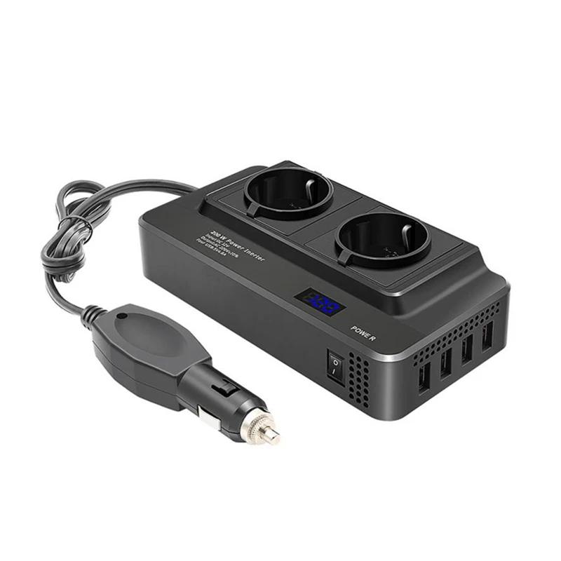 200W Car Plug Converter DC 12V to 220V AC Car Inverter 4 USB Ports Charger Adapter Car Power Inverter EU Plug