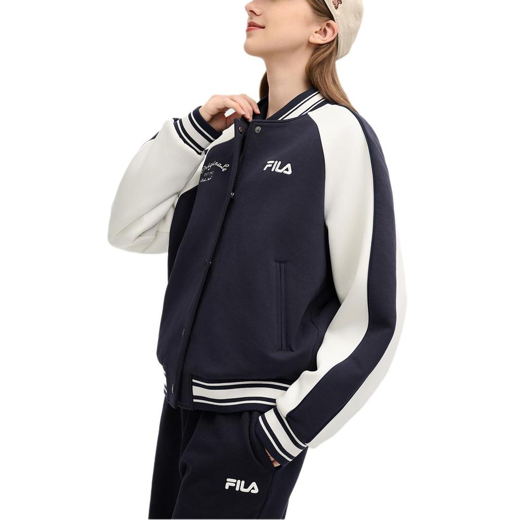 Fila Original Fashion Versatile Comfortable Baseball Jacket Women Jackets Secret-Mirror-Blue F11W519505FDB