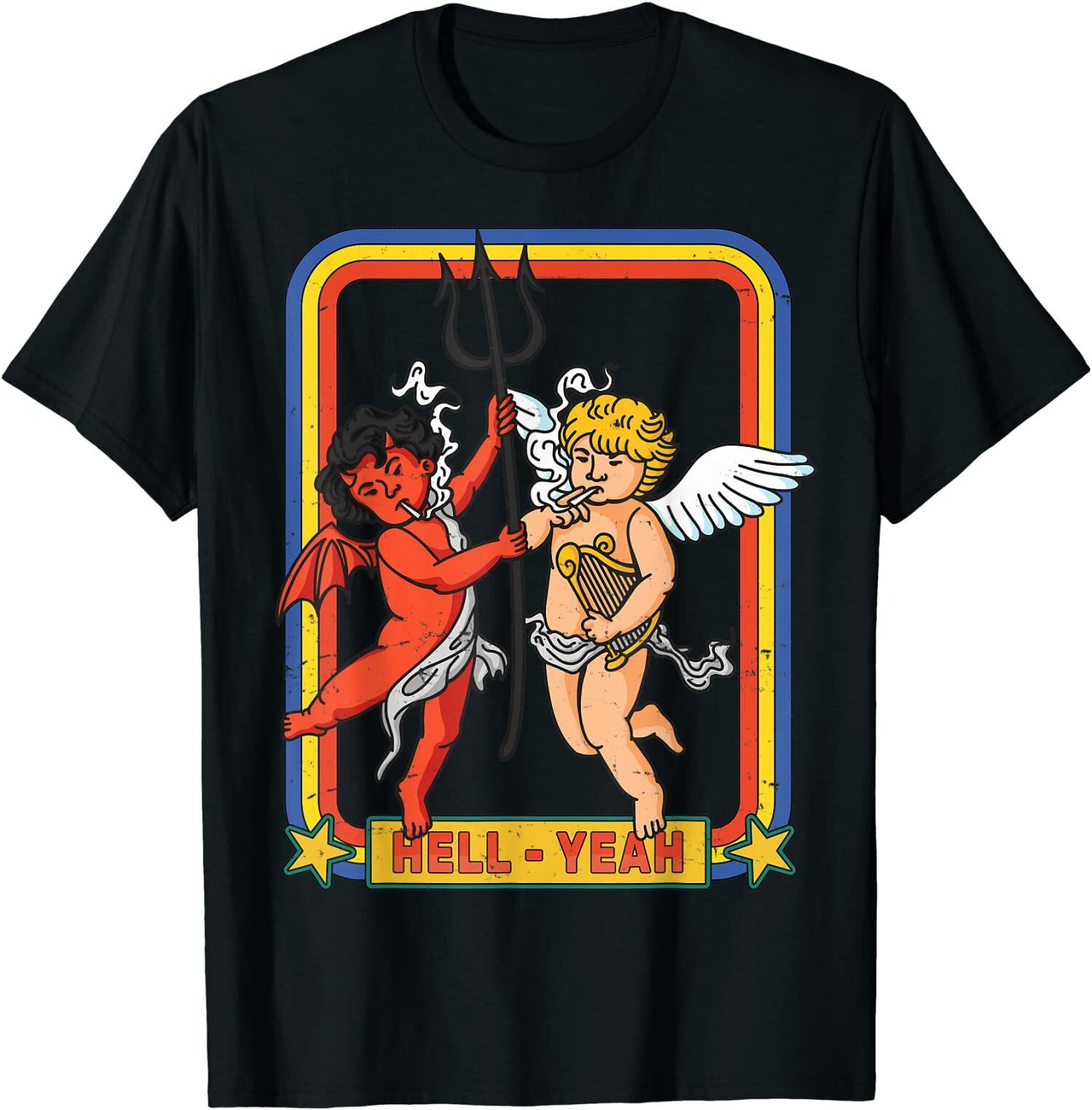 NEW LIMITED Hell Yeah - Retro Smoking Angel And Devil - Devilish Cupid T-Shirt S