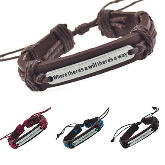 Nytt Herr Dam Punk Bokstav Konstläder Armband Hampa Rep Armband Armband Bra Pris