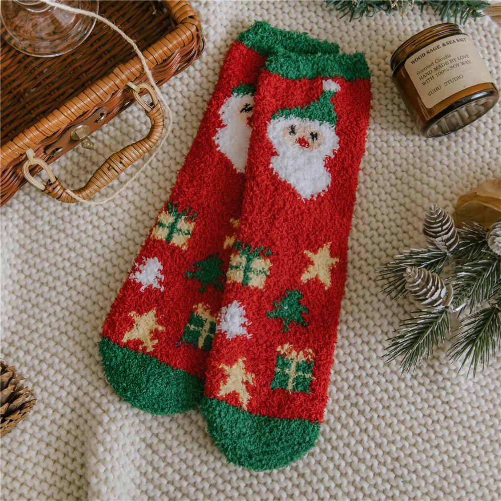 New Christmas Socks Coral Fleece Winter Plush Thickened Warm Confinement Floor Socks Men and Women Couple Socks Sleep Socks Gift
