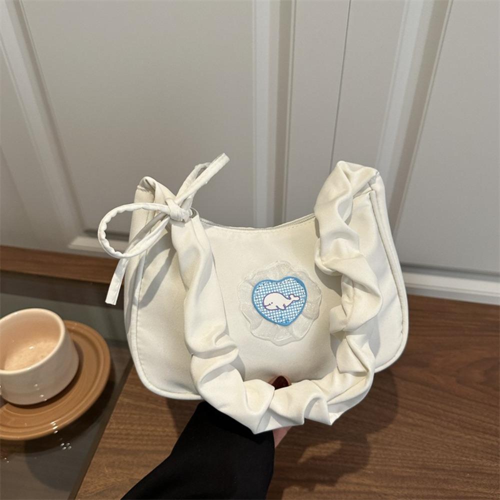 Love Canvas Underarm Bag Bow Hobo Bag Simple Pleated Strap Shoulder Bag  Girls