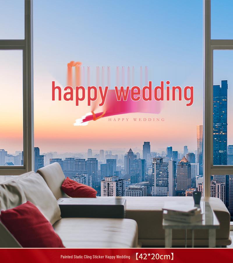 Xi Character Flocked Wedding Window Clings for Living Room Decoration
