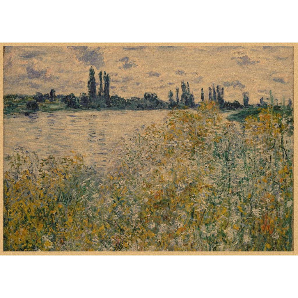 Monet Oil Painting Retro Kraft Paper Poster for Restaurant, Bar, Cafe Wall Decor