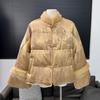 Retro Stand-up Collar Buckle Jacquard Mink Hair Down Jacket Women's Winter Goose Down Jacket a Piece