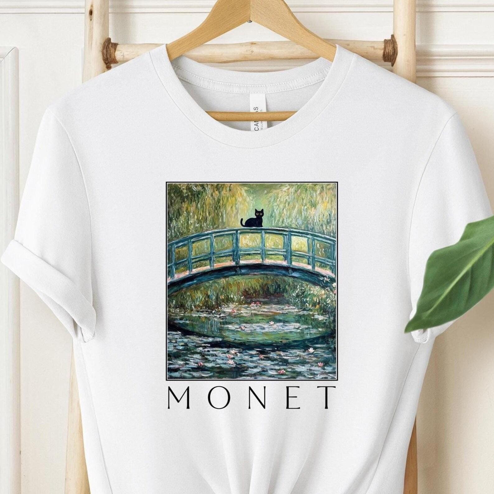 Monet Waterlily Cat T-Shirt: Japanese Bridge Art, Funny Cat Lover Gift S