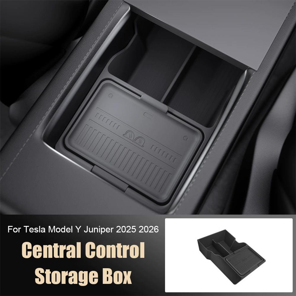 TPE Material Dual-Layer Center Console Organizer Tray Armrest Hidden Storage Box For Tesla For Model Y For Juniper 2025 2026