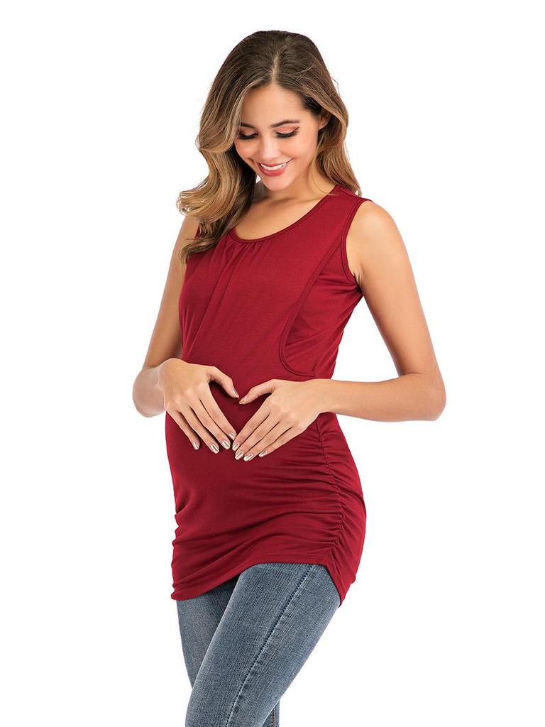 New Round Neck Solid Color Maternity Nursing Tank Top