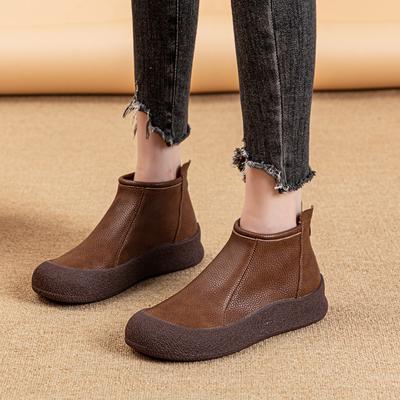 Women Booties Retro Fall Genuine Leather Flat Women Ankle Boots Round Toe Casual Large Size Women Shoes Boots