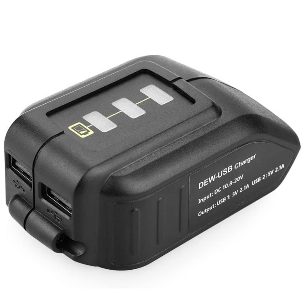 

USB Power Source Lithium Battery Charger Converter Adapter for Dewalt 10.8V - 20V Battery Power Tool with LED Light Work Lamp чёрный