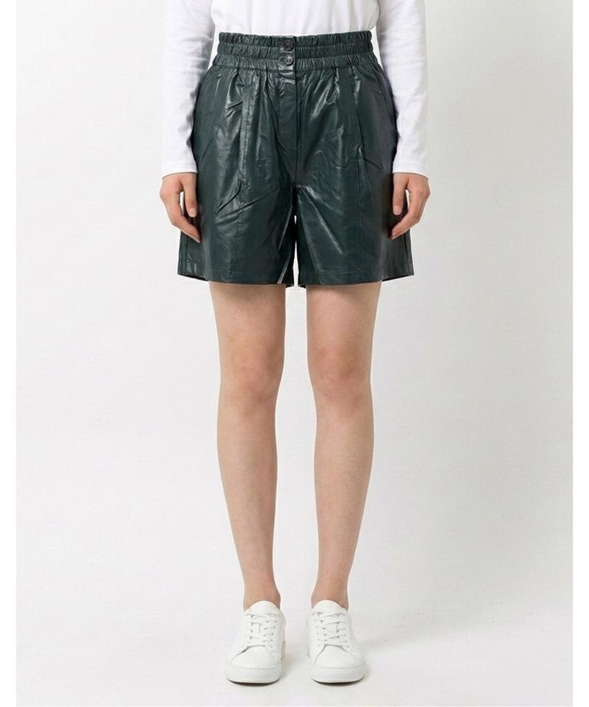 VANAKE Shirred Elastic Leather Shorts_Vb29Slmd01Z