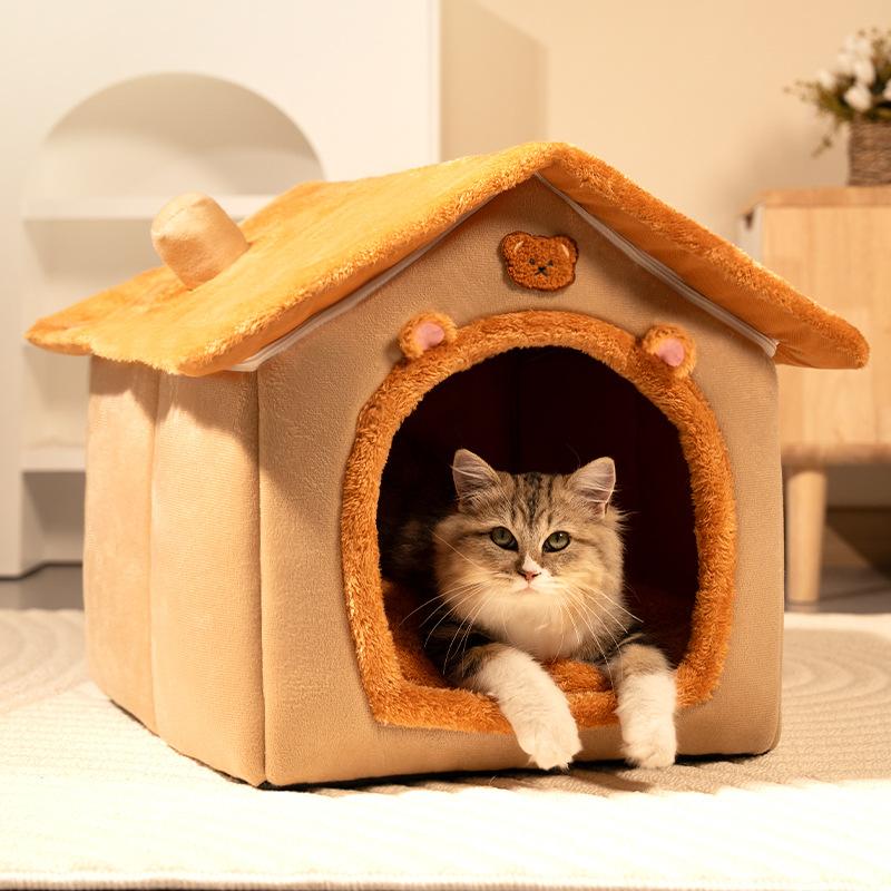 

Cozy Semi Enclosed Cat Bed Washable Warm Pet House for Cats and Small Dogs Four Seasons 33x30x32CM коричневый