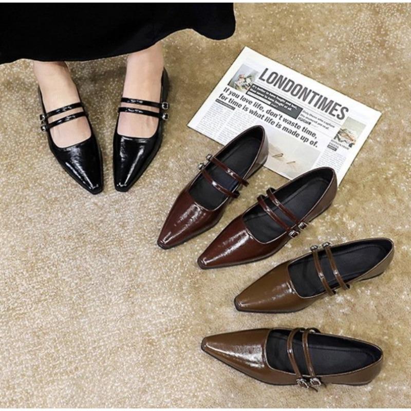 New Style Luxury Women Pointed Toe Women Mary Jane Shoes Fashion Shallow Buckle Shoes Ladies Casaul Dress Low Heel Leather Shoes