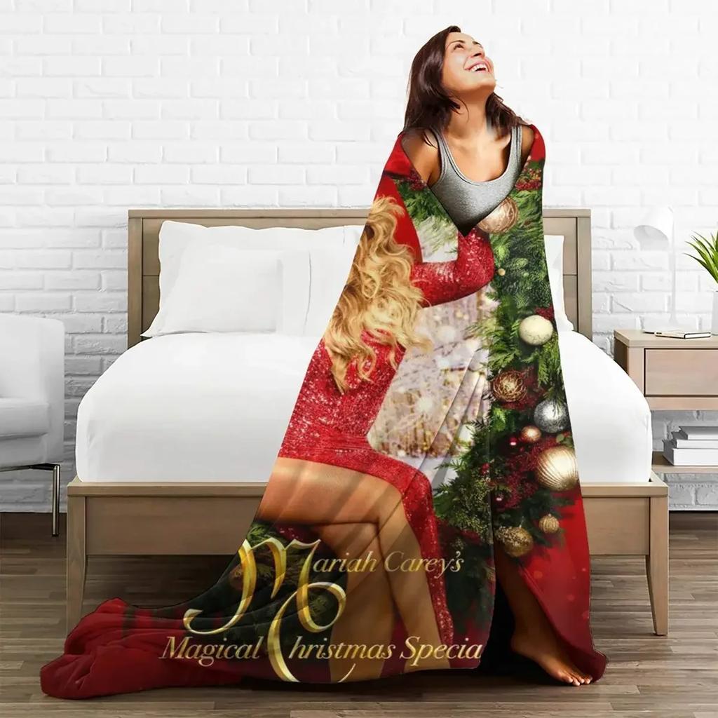 Mariah Carey Super Warme Decken Sänger Weihnachtsgeschenk Camping Bettwäsche Überwürfe Winter Druck Flanell Tagesdecke Sofa Bettbezug