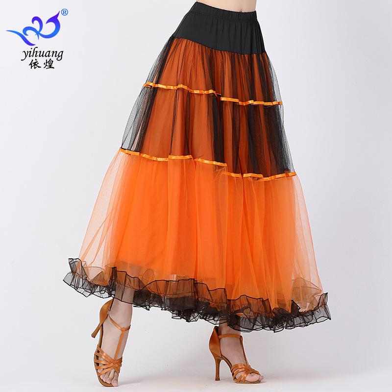 

Национальная юбка для танца с баннером, юбка-бюстье для современного танца, платье для бальных выступлений, сетчатая юбка, платье для бальных сценических выступлений L оранжевый