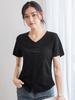 2026 Summer Women's Loose V-Neck Cotton T-shirt with Frog Button - Solid Color, Chinese Style