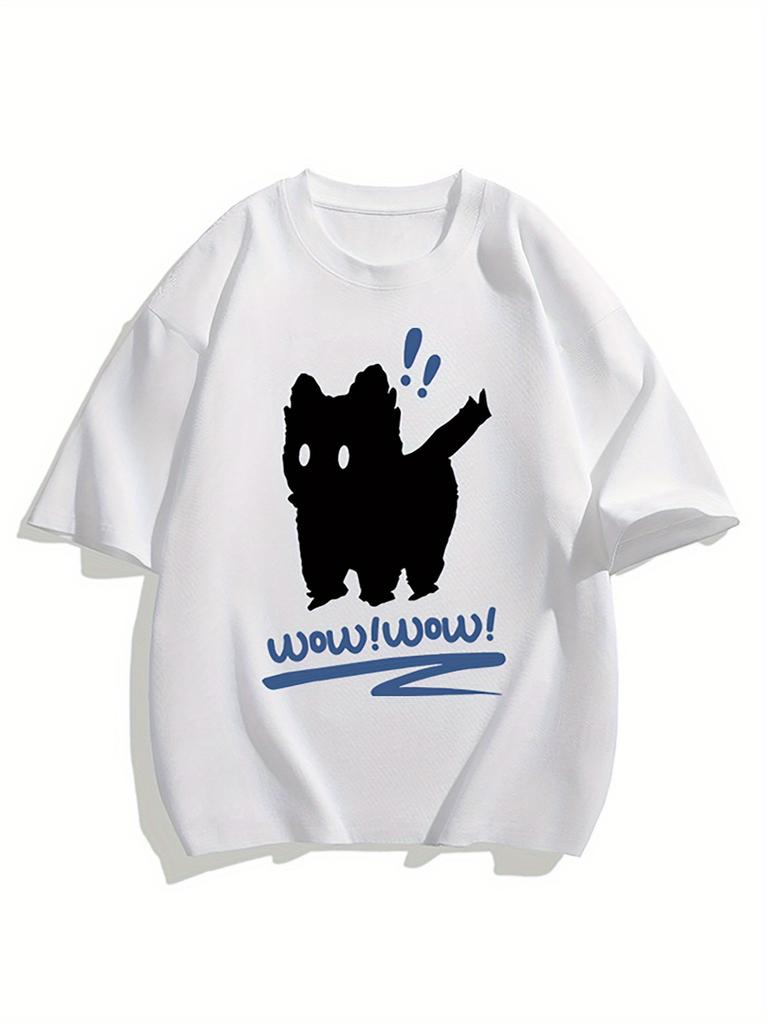 Unisexs Printed Tshirt 100 Cotton Simple Cat Pattern Summer Fashion Cute Cat Clothing Tshirt